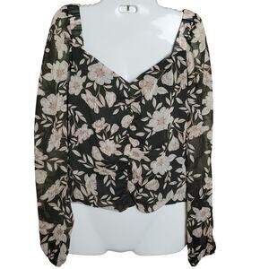 Brannan Women’s Floral Long Sleeve Blouse Green Pink Peasant Top NWT Size Small